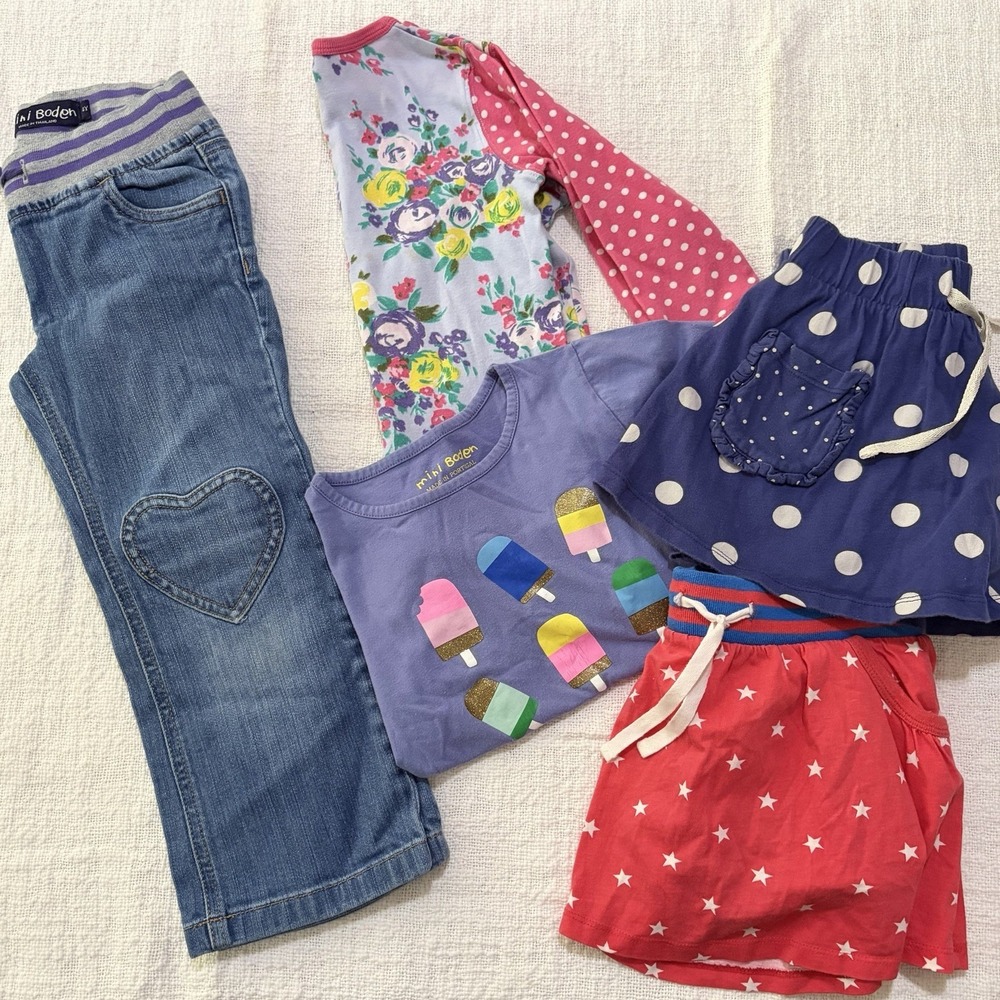Mini Boden Girls 4/5 Lot 5pc Skirts Shirts Jeans‎ Heart Denim School Casual